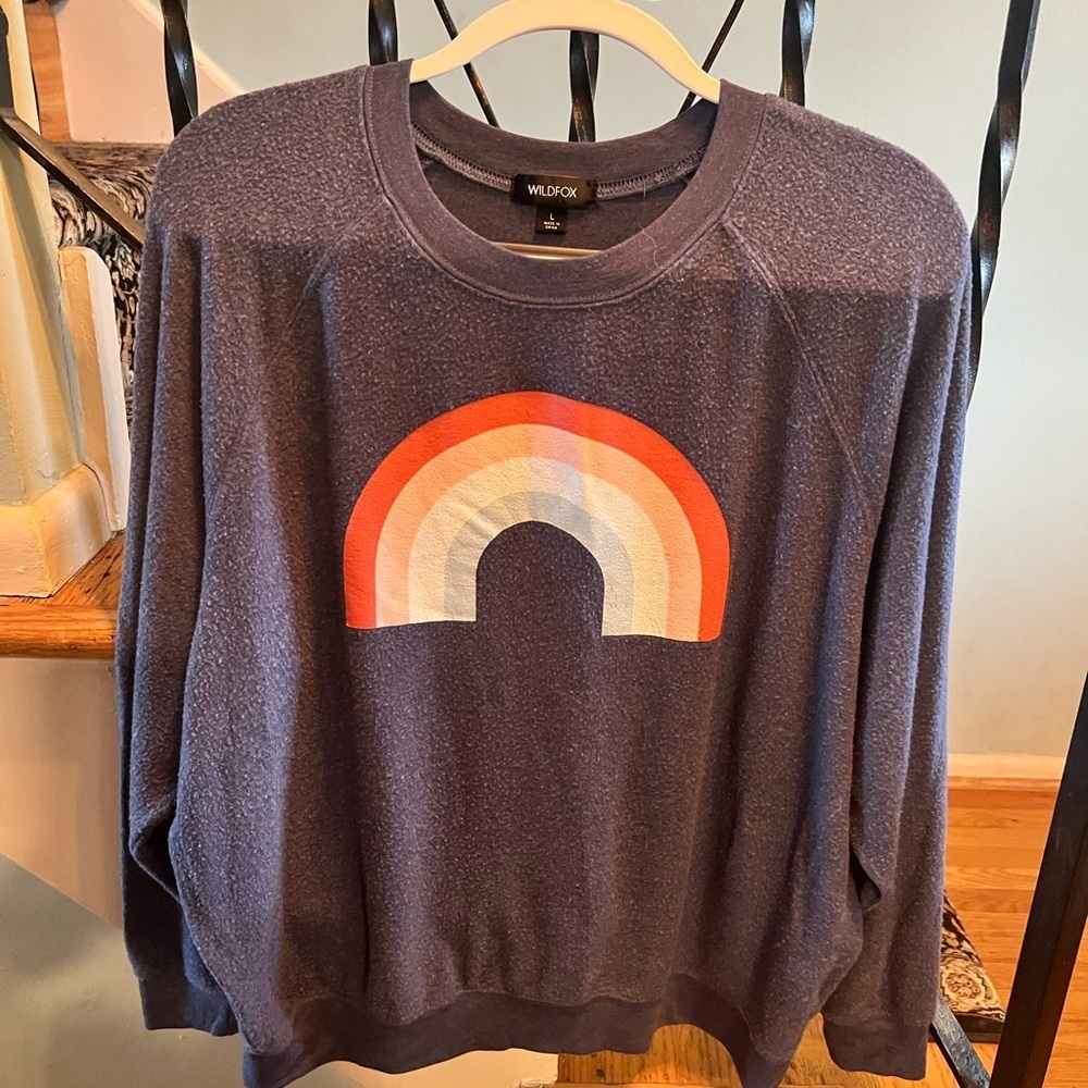 Wildfox Rainbow Sweatshirt Navy Crewneck Graphic Pullover Oversized L